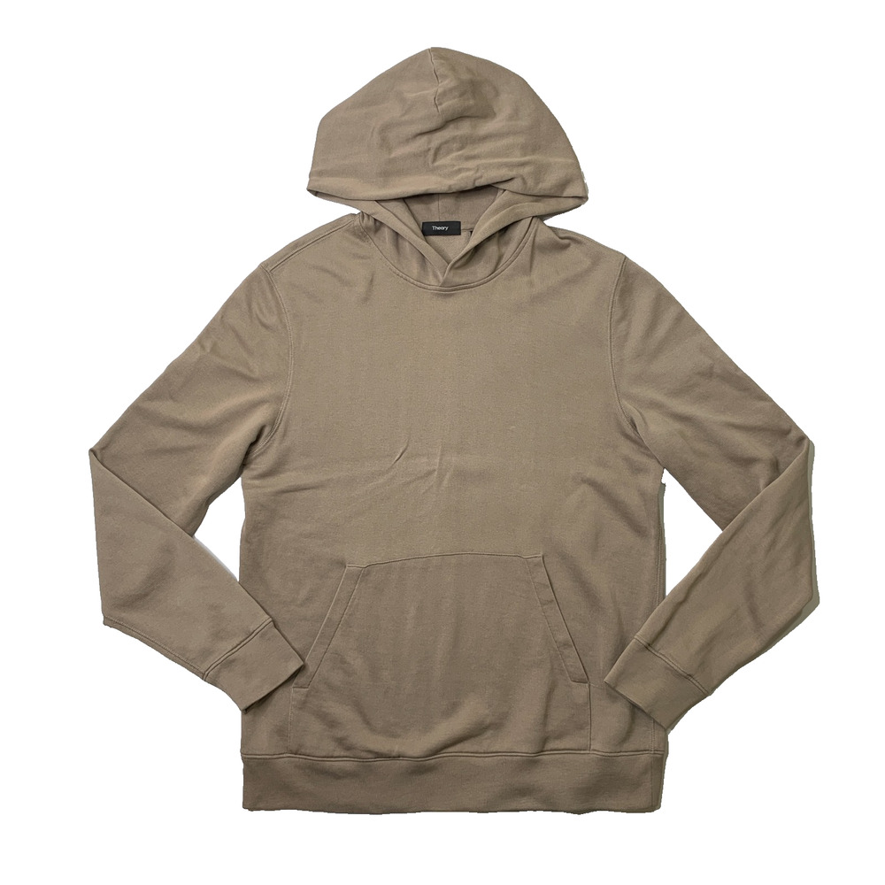 Theory Hoodie Mens Medium Stone Cotton Layer Loopback Terry Long Sleeve Pullover